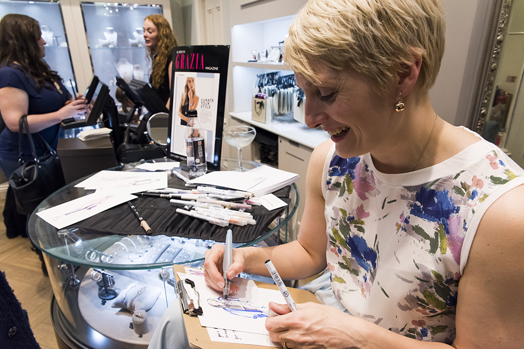 rob cartwright event photography links of london british jewellery luxury goods fashion brand narrate your style oxford street london retail store willa gebbie illustrations illustrator live drawing 
