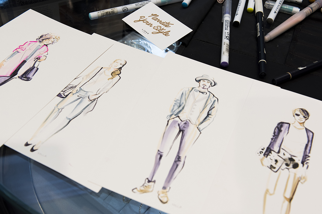 rob cartwright event photography links of london british jewellery luxury goods fashion brand narrate your style oxford street london retail store willa gebbie illustrations illustrator live drawing 