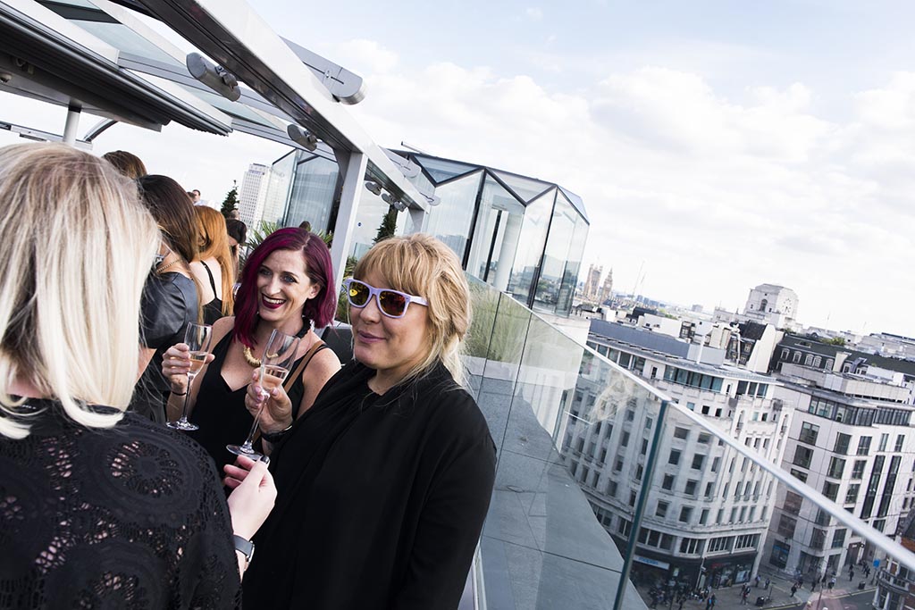 Rob Cartwright Photography MAC make up cosmetics beauty ME hotel strand london conference meeting melia building architecture radio bar view westminster parliament rooftop colleagues chatting happy fun celebration 
