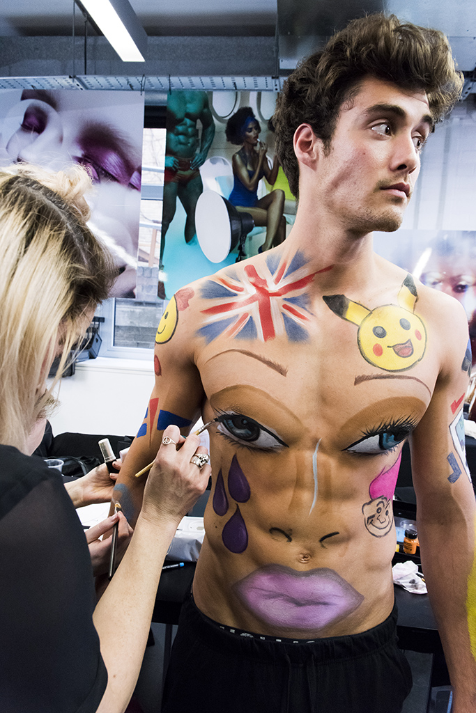 Rob Cartwright Photography MAC make up cosmetics beauty artist artistry colour bodypainting union jack male model chest Generator incentive reward team building Estee Lauder Companies ELC business corporate event photography photo